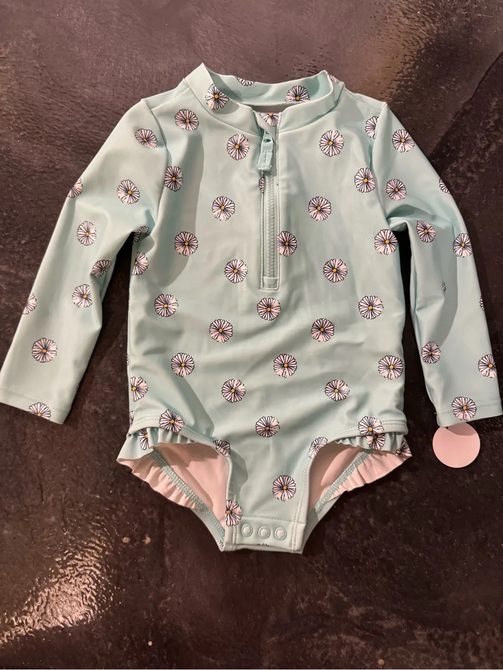 Kids Long-Sleeve Daisy Print One-Piece Swimsuit -12m